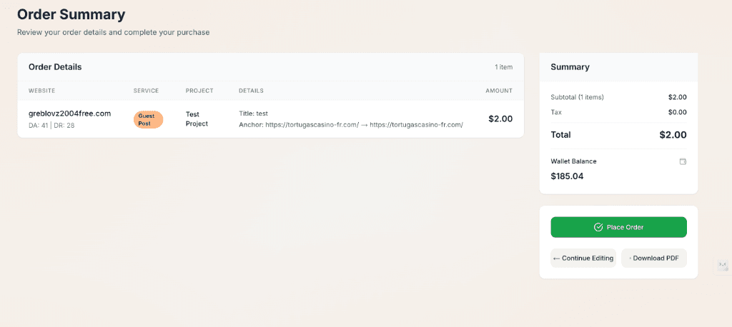 Order Summary and Place Order