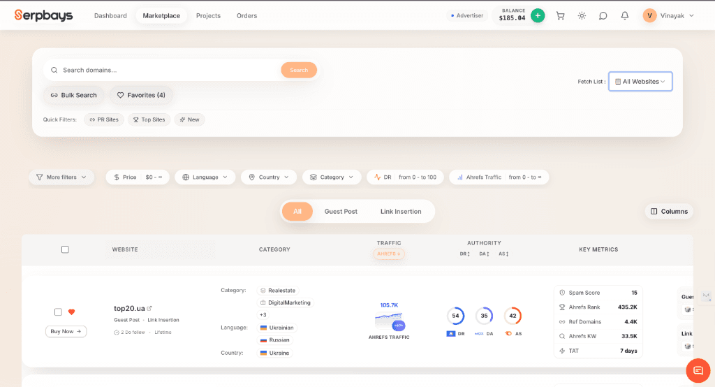 Marketplace List View