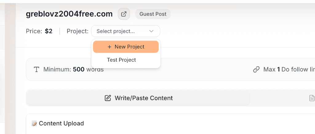 Project Selection Dropdown